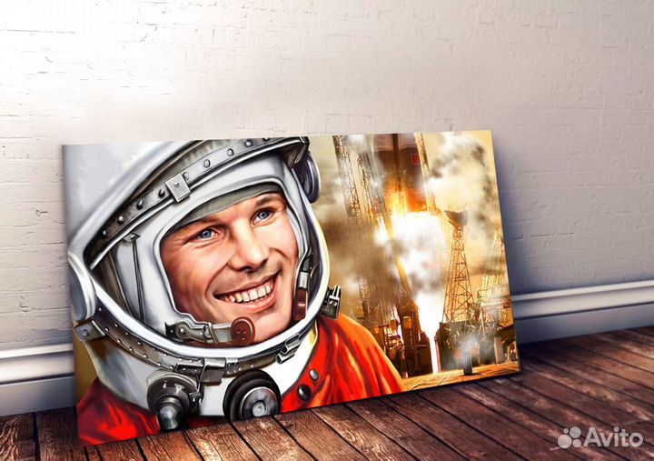 Портрет Юрия Гагарина, 40х70 постер на холсте