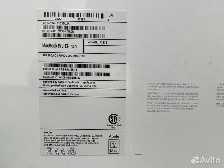 Macbook Pro 13 RFB 24GB/1TB Рассрочка