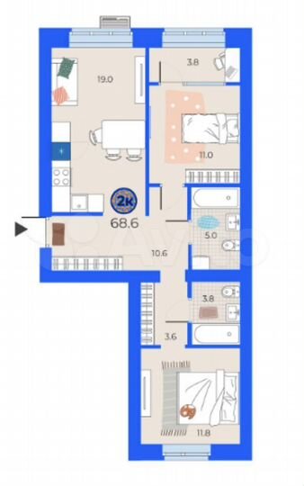 2-к. квартира, 68,6 м², 4/8 эт.