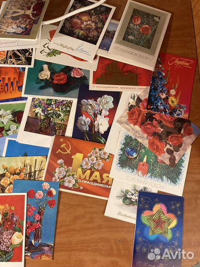Открытки 1 мая, цветы, 9 мая 70-х