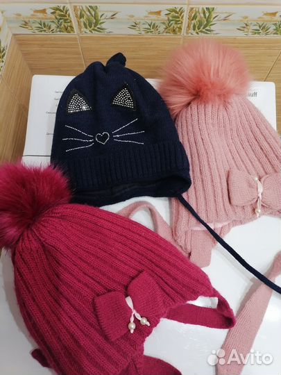 Шапки для девочки 3-5лет пакетом
