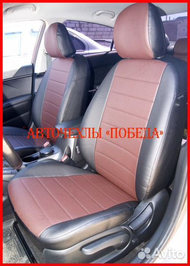 Чехлы Kia Cerato 2 из экокожи чёрно-шоколадные