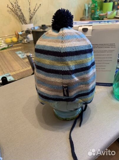 Классная детская шапочка, двойная с завязками