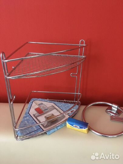 Полка для ванной,Италия,сталь и кольцо для полотен