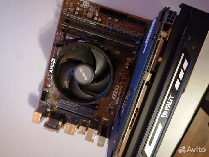 Комплект ам4 b450m : мать+озу+гпу+цп+бп