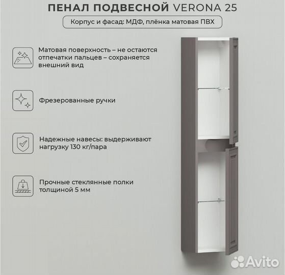 Пенал подвесной Итана Verona 25 250х200х1200