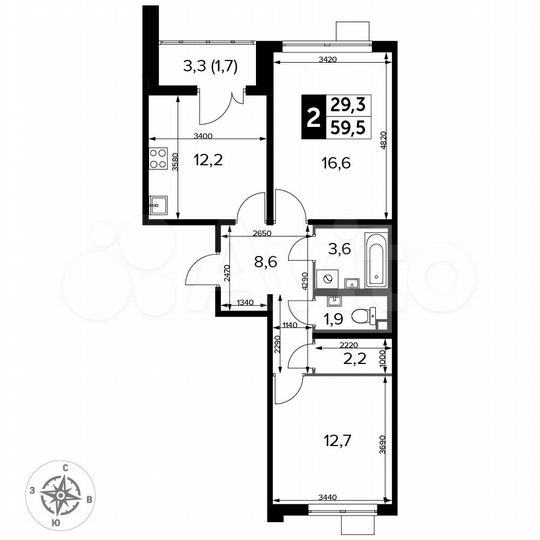 2-к. квартира, 59,5 м², 15/24 эт.