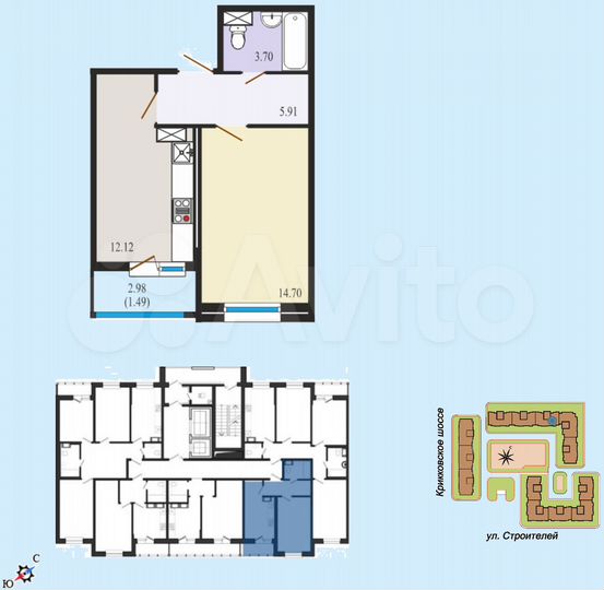1-к. квартира, 38,2 м², 12/12 эт.