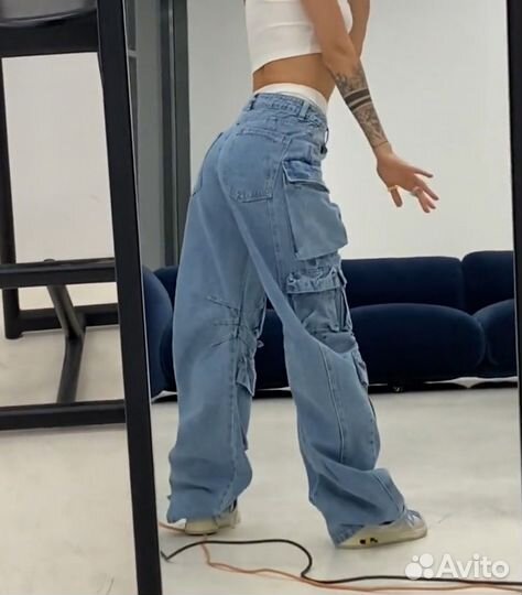 Джинсы monimon M карго с карманами y2k