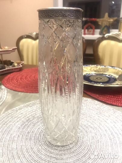 Хрустальная ваза, инкрустирована серебром 875 проб