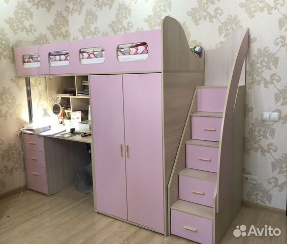 Детская кровать со столом и шкафом Кровать-чердак купить в Москве ...