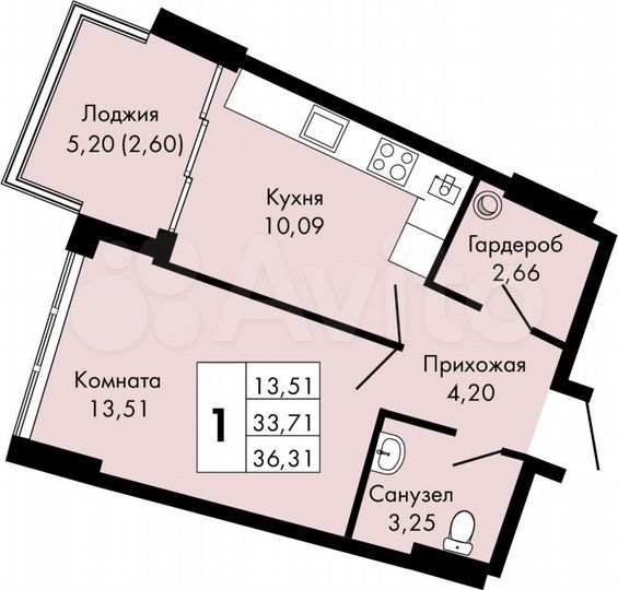 1-к. квартира, 36,3 м², 3/9 эт.