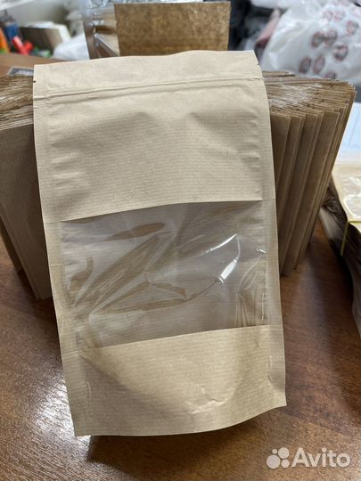 Крафт пакеты дой пак с окном 150:240:45 окно 80 мм