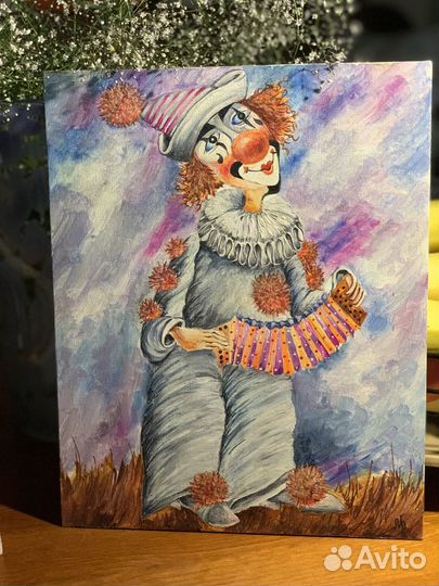 Картина маслом на холсте «Клоун с гармошкой»