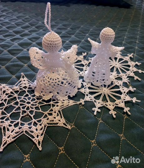 Вязаные новогодние снежинки и ангелы