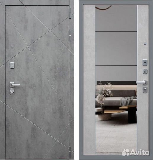 Дверь входная Бетон Лучи с зеркалом в пол