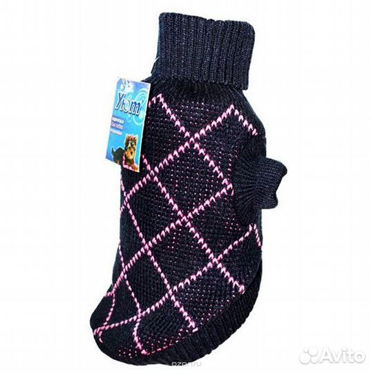 17586 Уют Свитер черный с сиреневым ромбом 25 см