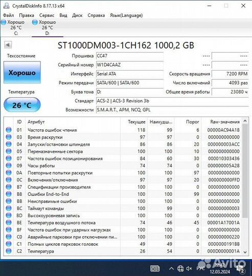 Жесткие диски 1тб / 2тб (Crystaldiskinfo)