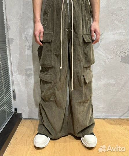 Штаны Rick owens cargo bella green velvet pants