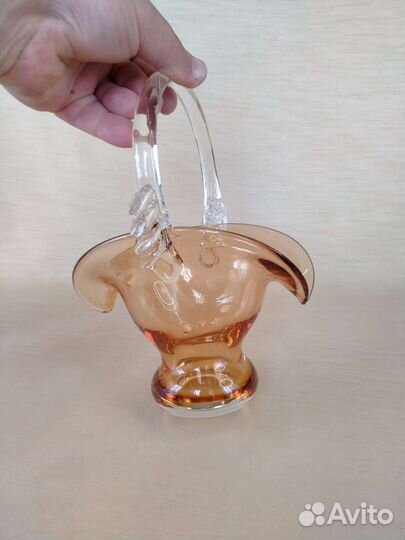 Конфетница Корзинка карамельное стекло
