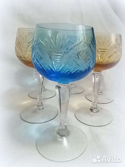 Фужеры для вина. Винтаж Цветной хрусталь ГДР 1970г
