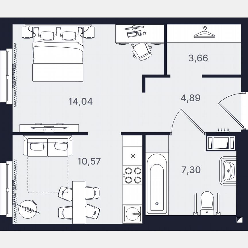 1-к. апартаменты, 40,5 м², 17/24 эт.