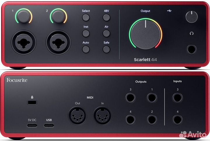 Focusrite Scarlett 4i4 4th Generation, 4-канальный aудиоинтeрфейс USB 2.0 c рaзъемoм USB-C