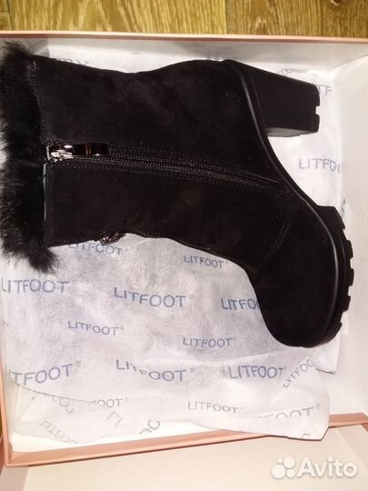 Сапожки Зимние с мехом чёрные на молнии 34р