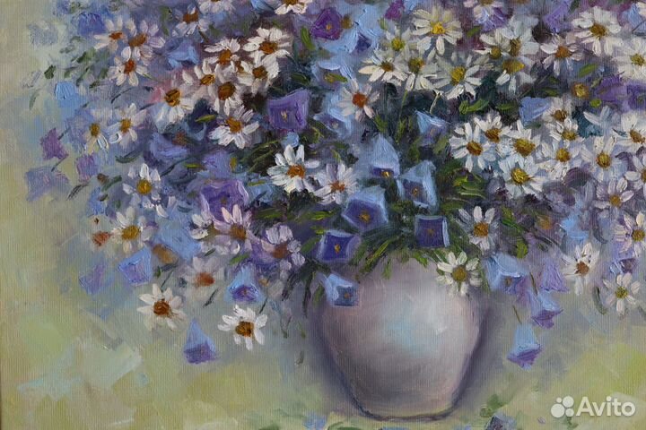 Картина маслом Колокольчики и Ромашки 40х50см