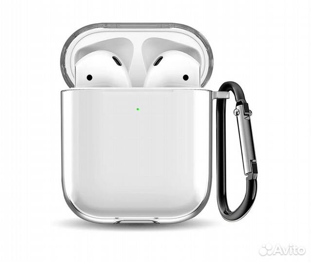 Чехол для наушников AirPods прозрачный с карабином
