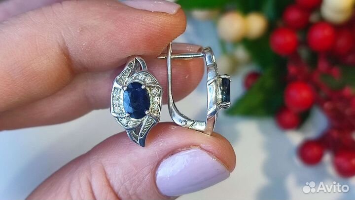 Классические серьги с сапфирами Бирма, 2ct, 925