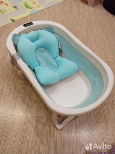 Детская складная ванночка с матрасом и термометром