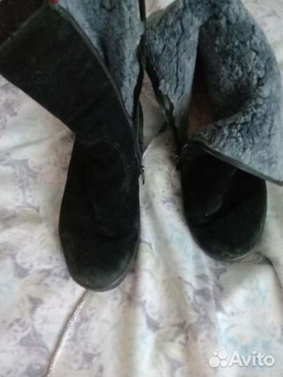 Натуральные замша, мех, б/у.полусапожки