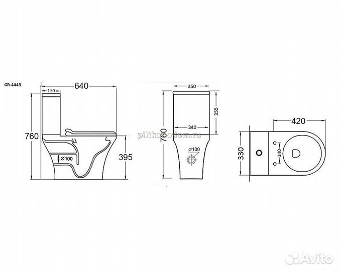 Унитаз Grossman GR-4443S компакт, безободковый