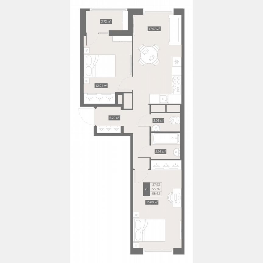 2-к. квартира, 58,6 м², 8/10 эт.