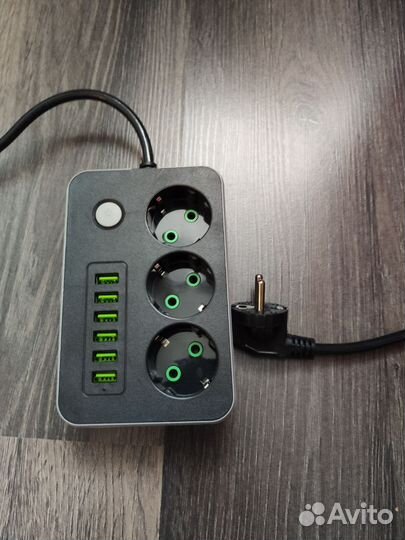 Удлинитель с USB, 6 USB + 3 розетки 220в, usb хаб