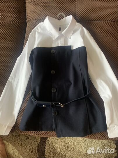 Блузка белая для девочек 140,рубашка двойка 140