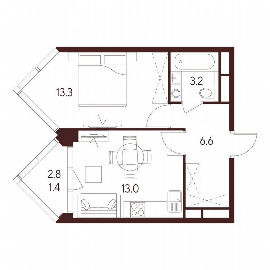 1-к. квартира, 36,1 м², 27/28 эт.