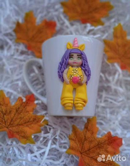 Эксклюзивная кружка с декором из полимерной глины