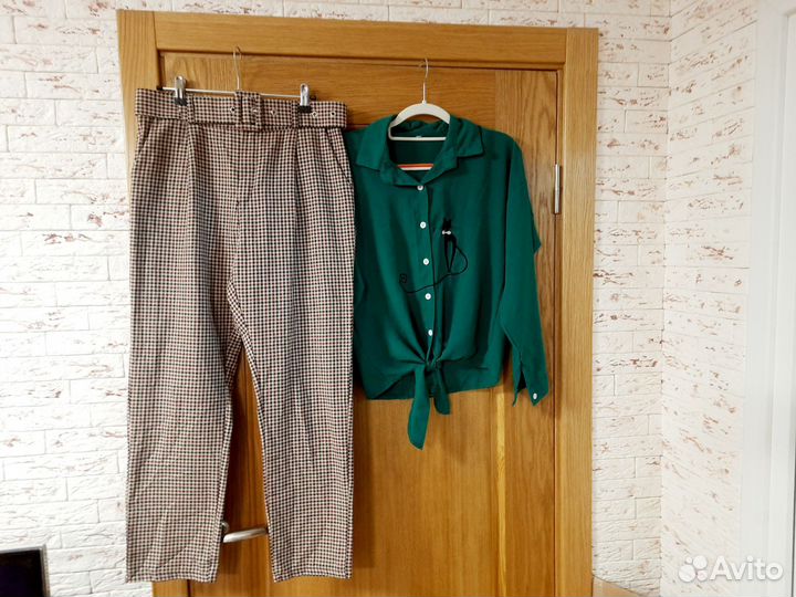 Брюки женские в клетку 46 48 Италия хлопок