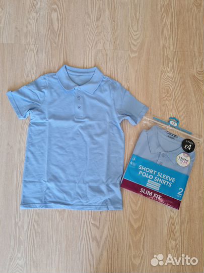 Рубашки поло школьные голубые на 7-11 лет