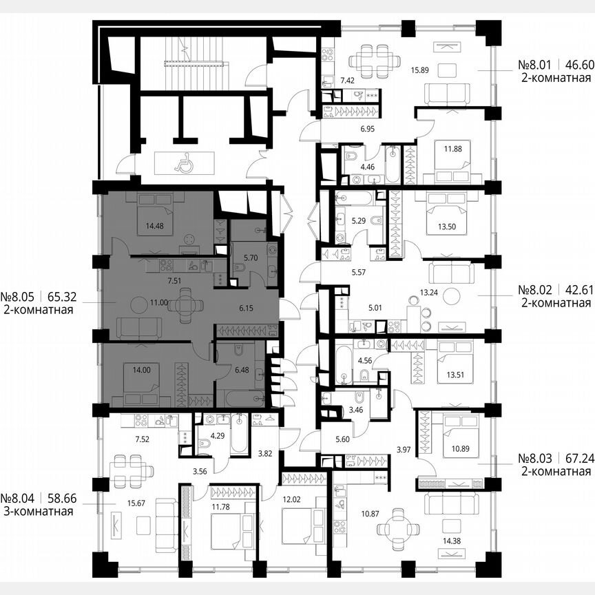 2-к. квартира, 65,3 м², 8/24 эт.
