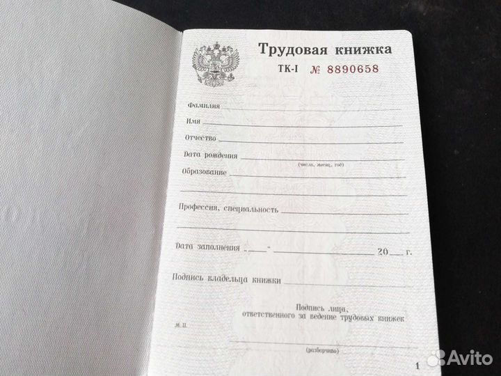 Трудовая книжка ТК I
