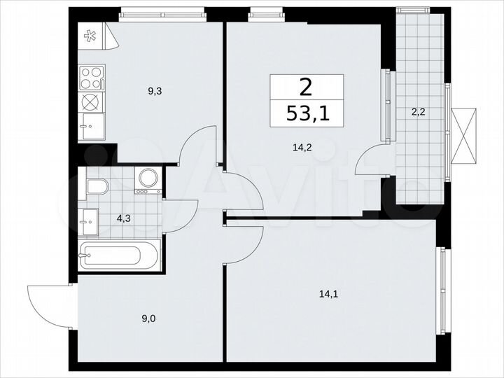 2-к. квартира, 53,1 м², 4/19 эт.