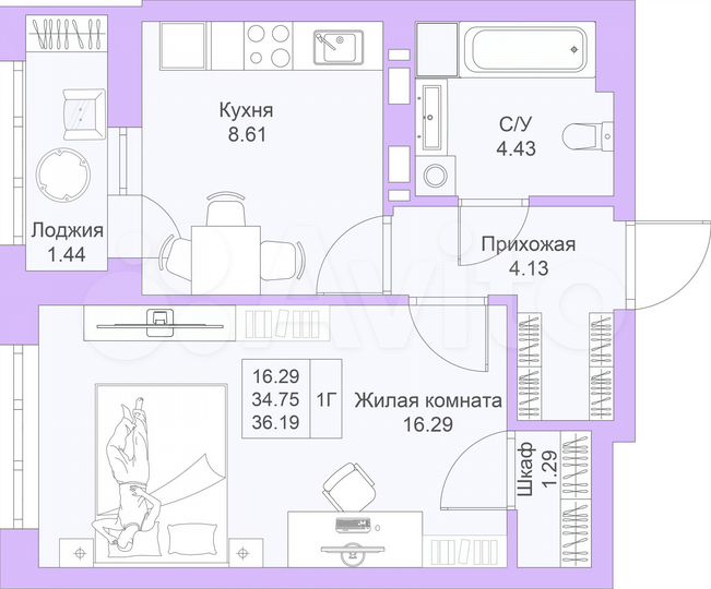 1-к. квартира, 36,2 м², 14/25 эт.