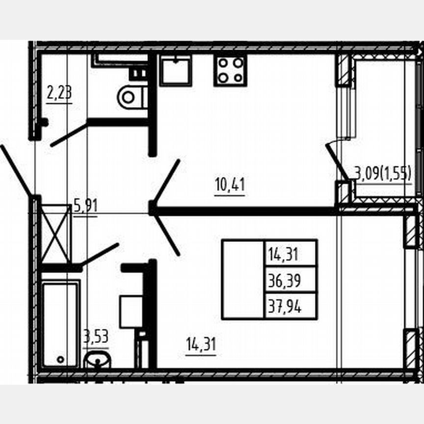 1-к. квартира, 36,4 м², 2/4 эт.