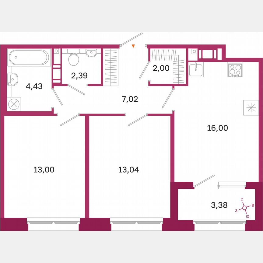 2-к. квартира, 59,6 м², 8/10 эт.