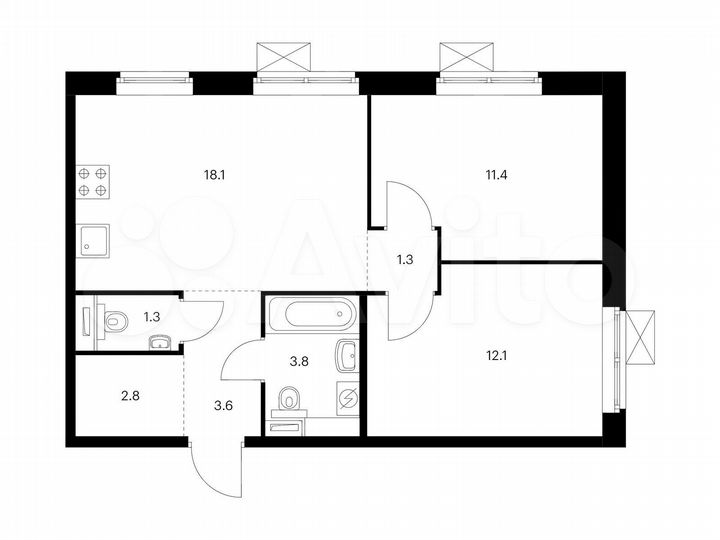2-к. квартира, 54,4 м², 4/25 эт.