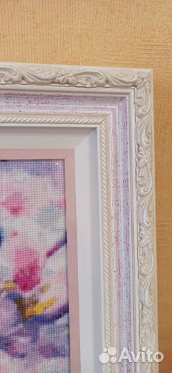 Картина вышитая крестиком. Японка в кимоно