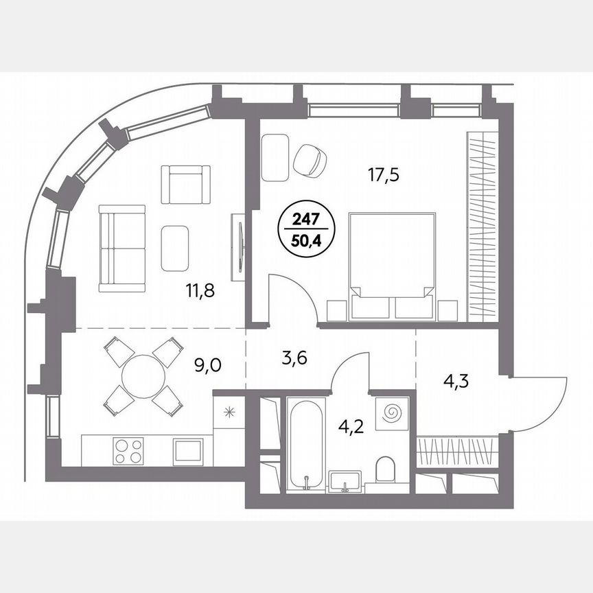 1-к. квартира, 50,4 м², 14/27 эт.